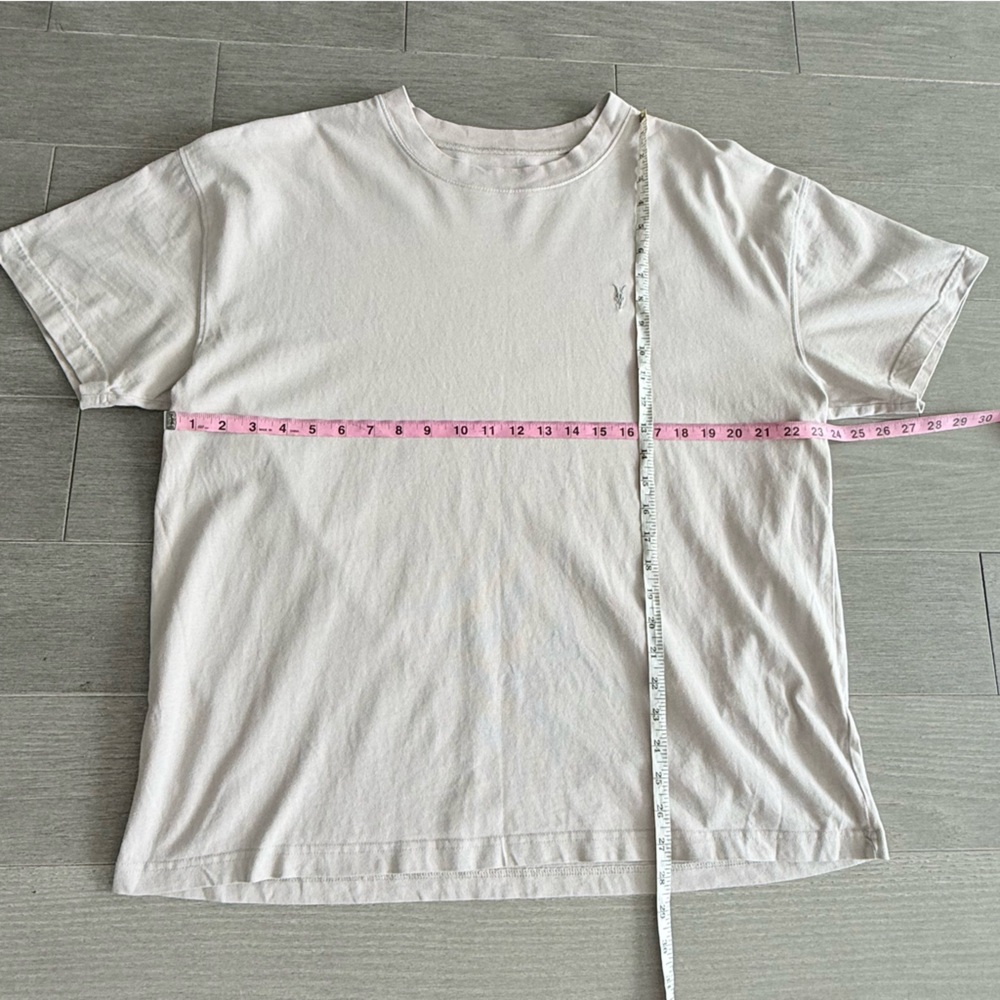 All Saints Kole SS Crew Oversized Ramskull Logo Tee Men's L 100% Cotton Beige - Picture 11 of 12